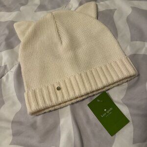 Kate Spade White Kitty Beanie